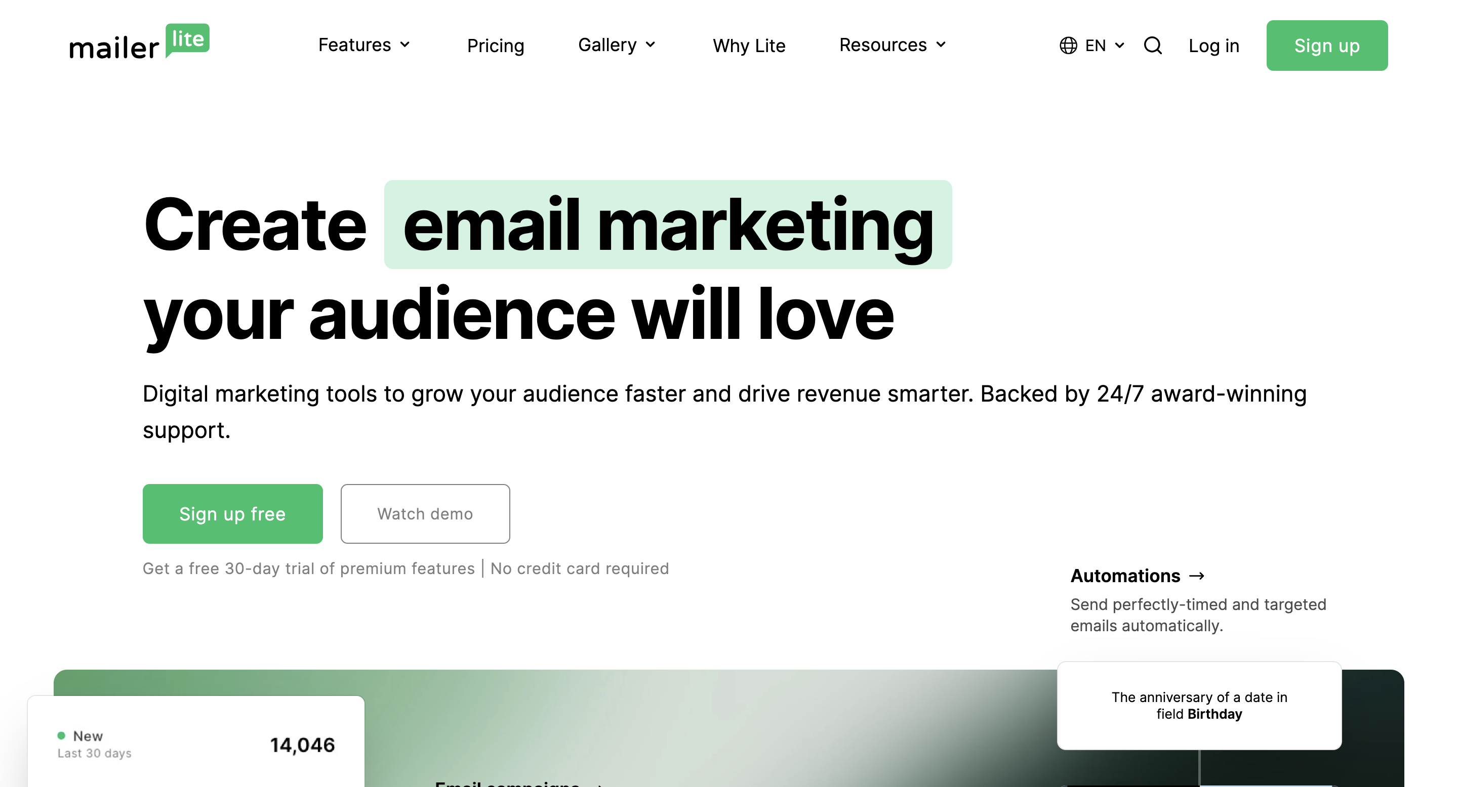 mailerlite homepage