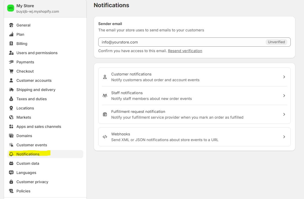 shopify store notification dashboard