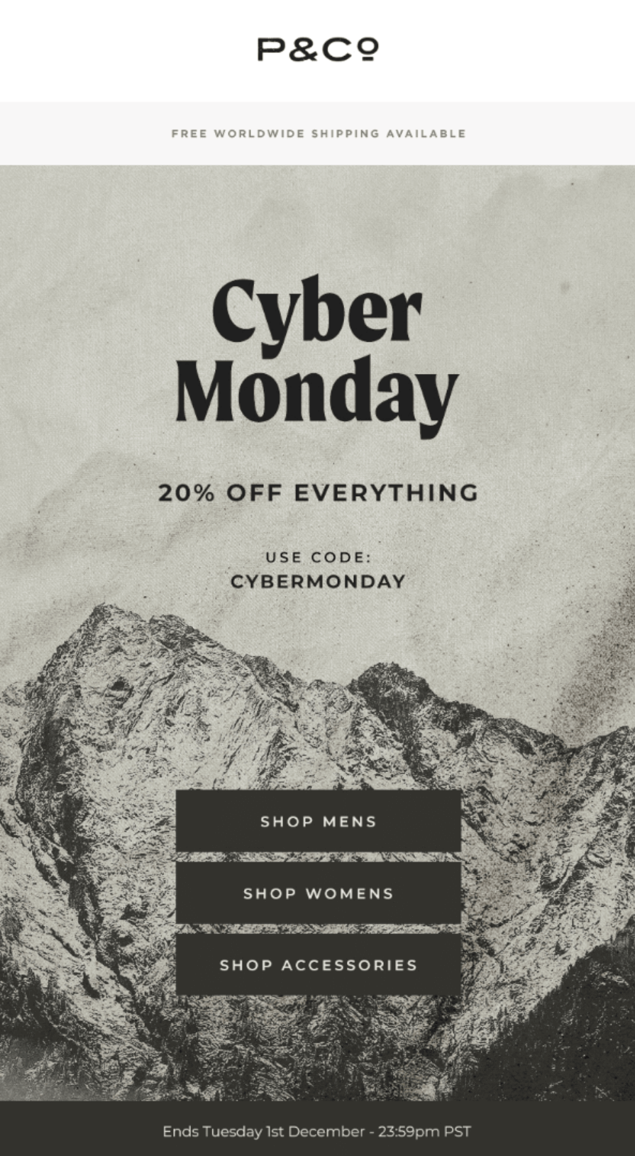 P&Co cyber monday email example