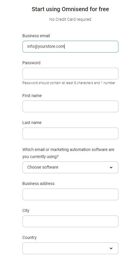 Omnisend signup - from Shopify install page