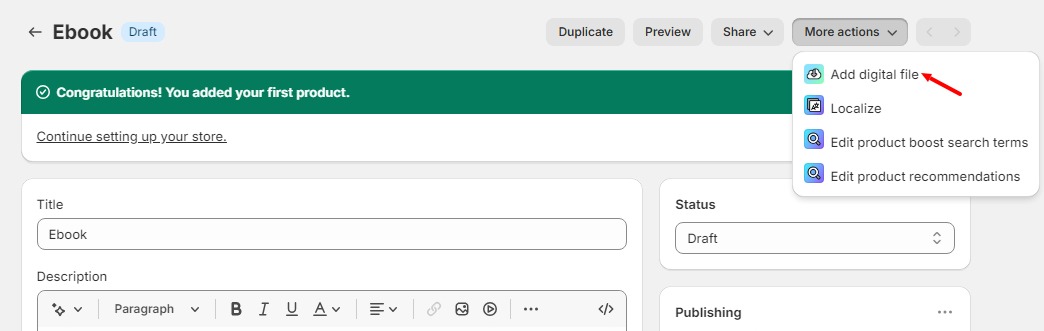 Sell digital products on Shopify: adding a digital file