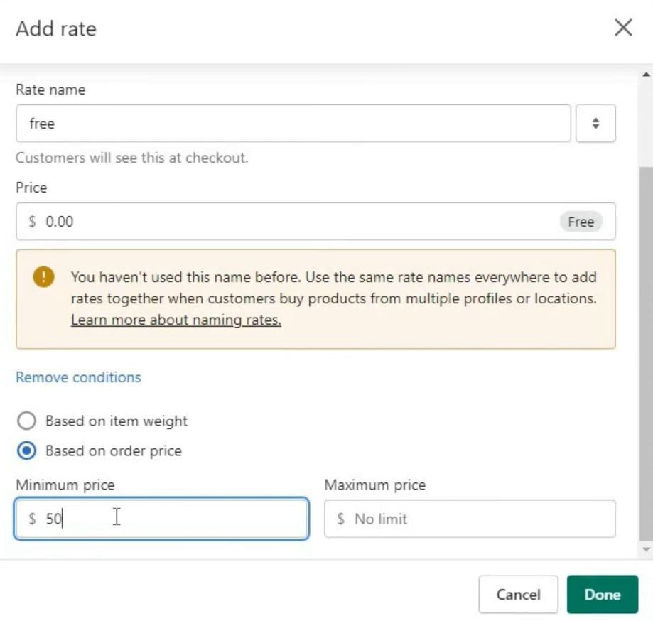 free shipping conditions