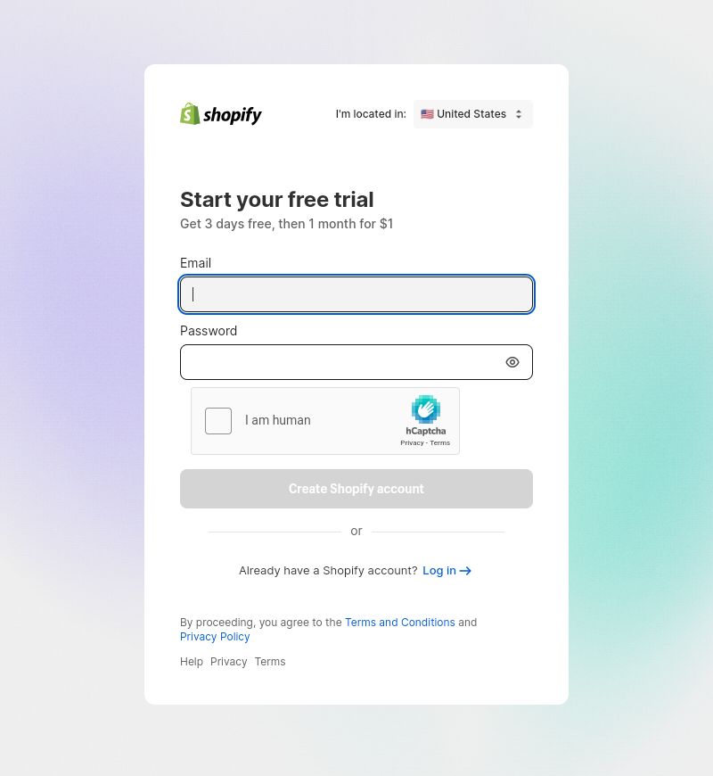 How to sell digital products on Shopify: starting a free trial