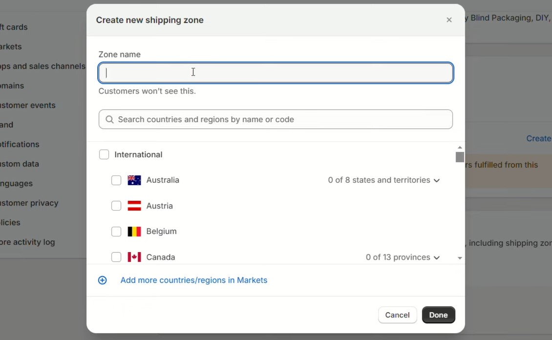 creating shipping zones