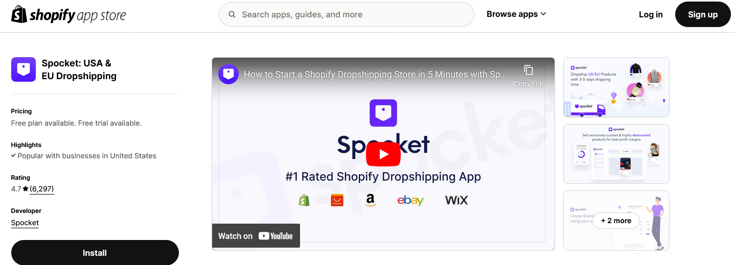 best dropshipping apps for shopify: spocket