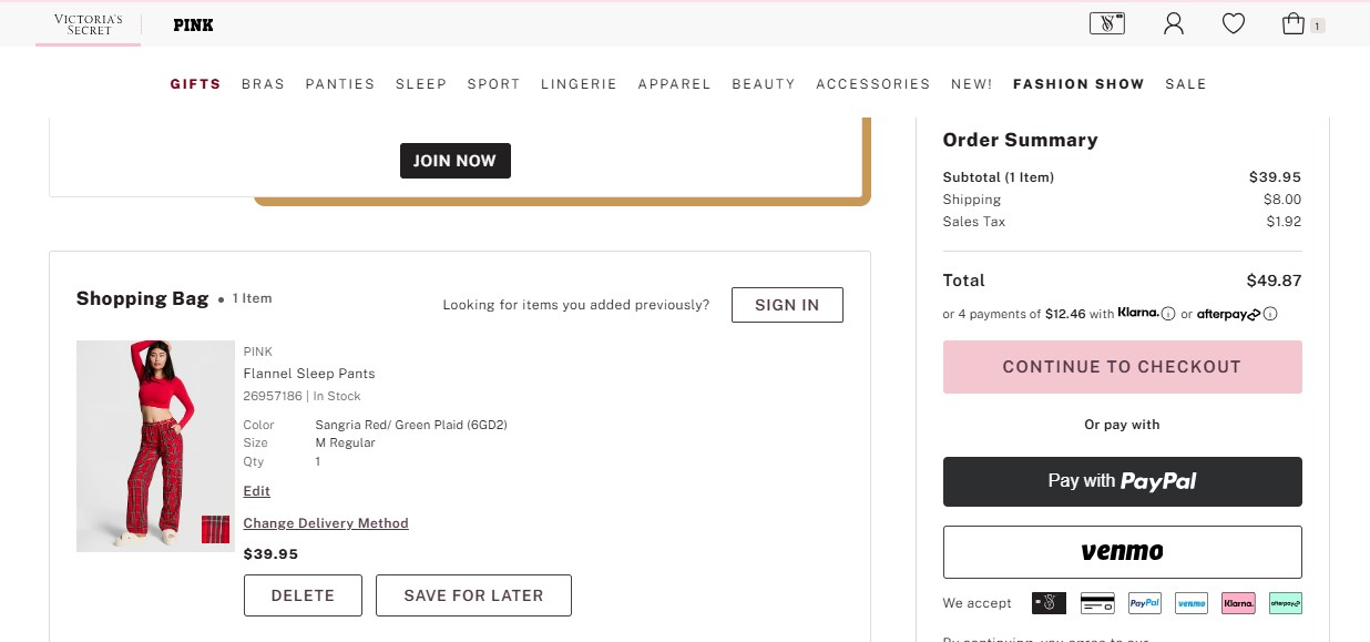 victoria's secret checkout