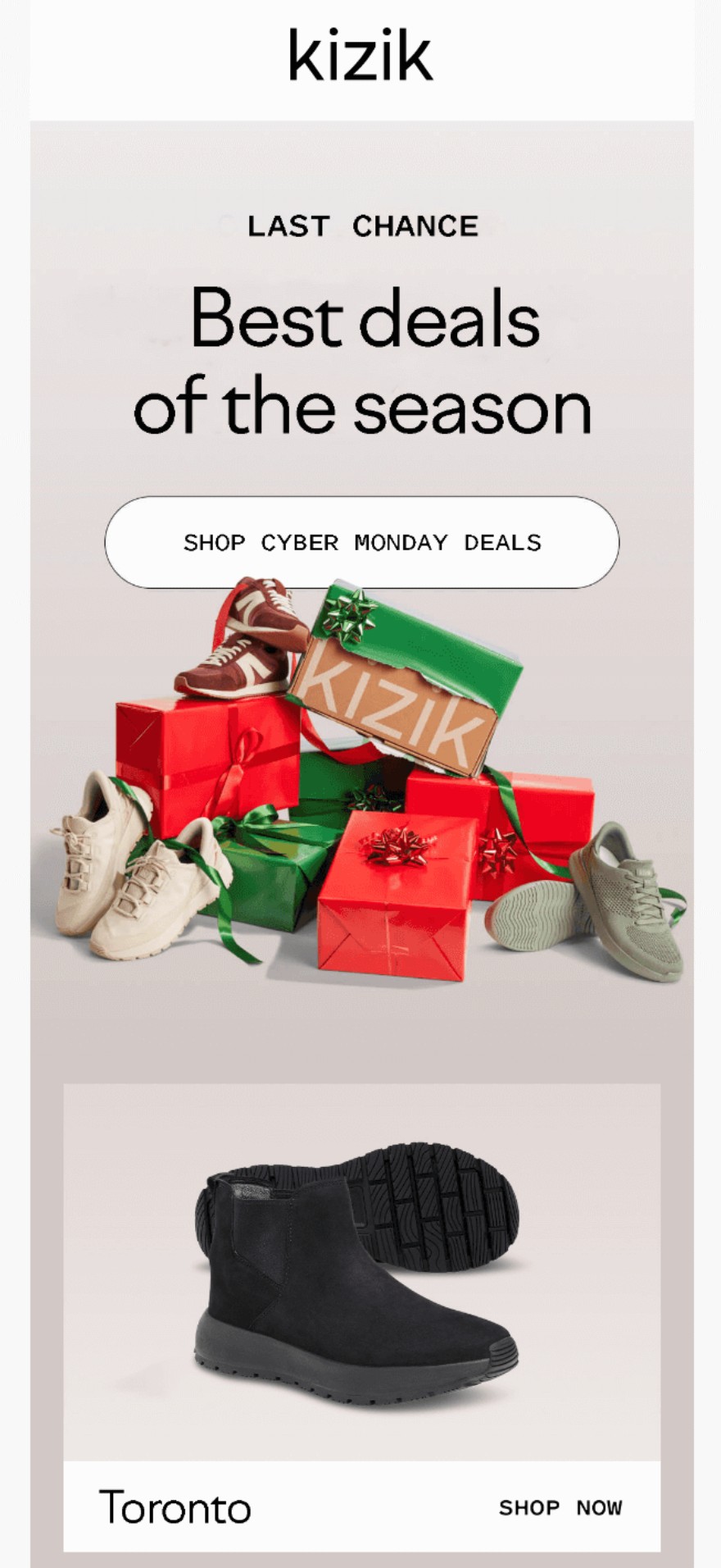 kizik cyber monday email example