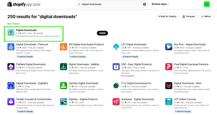 digital download apps on shopify app store