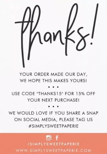 Simply Sweet Paperie thank you message