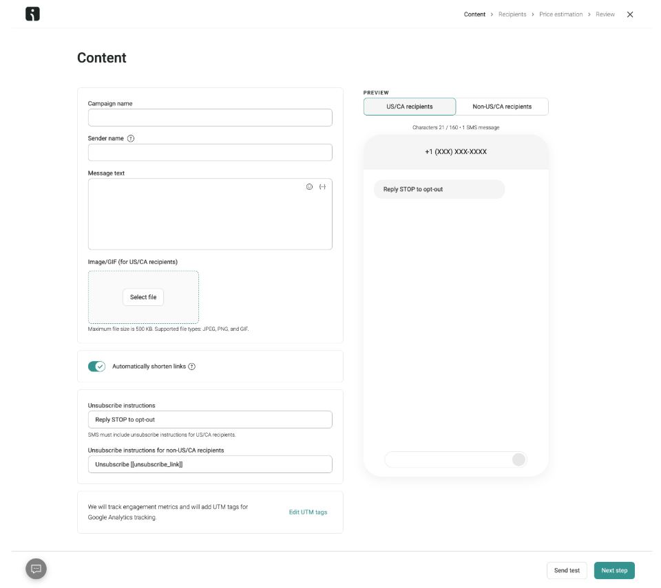 sms campaign editor