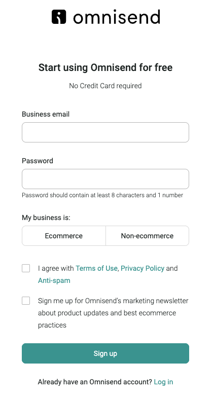 Omnisend registration