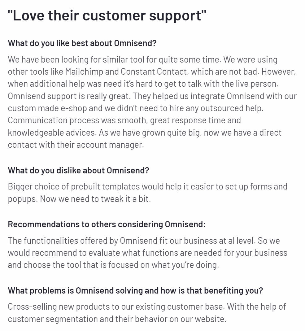 Omnisend review on G2