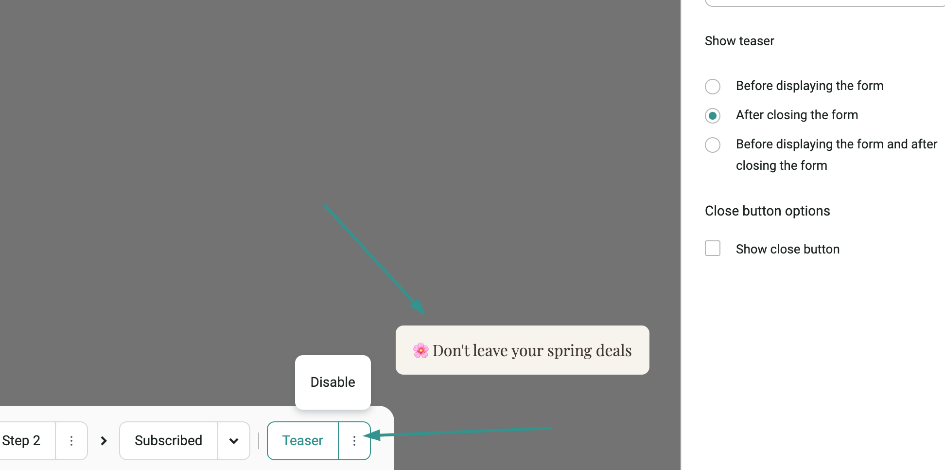 teaser popup