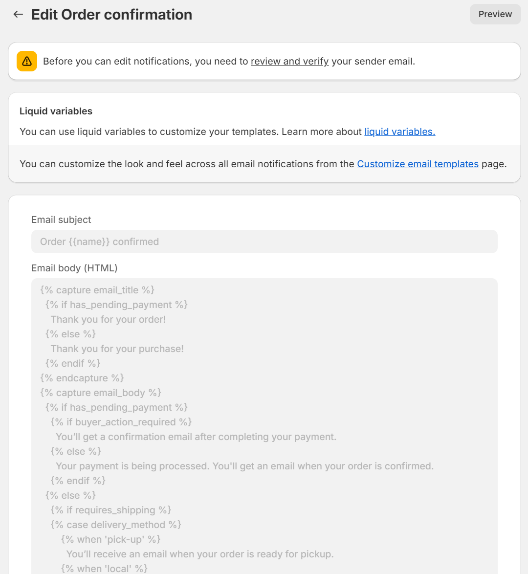 order confirmation email code