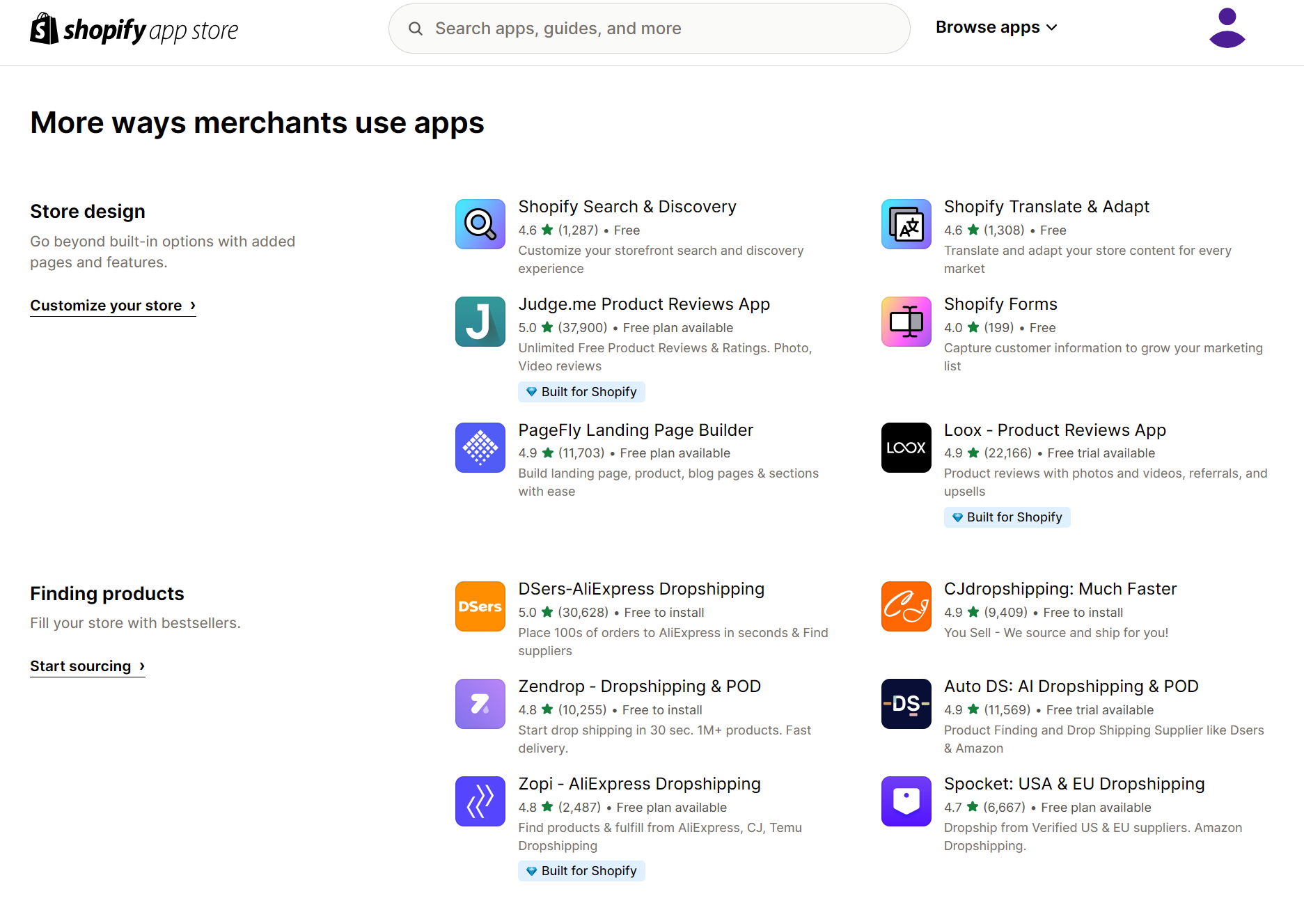 shopify app store