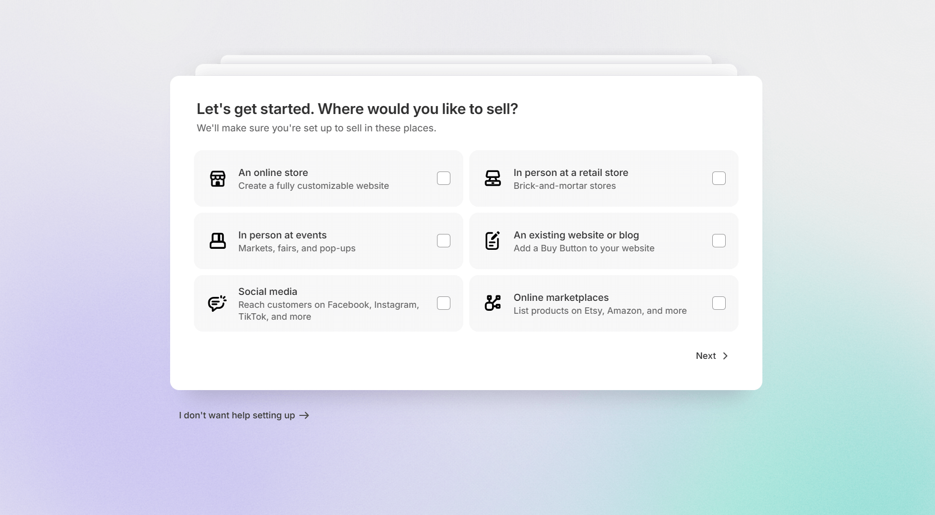 shopify start page