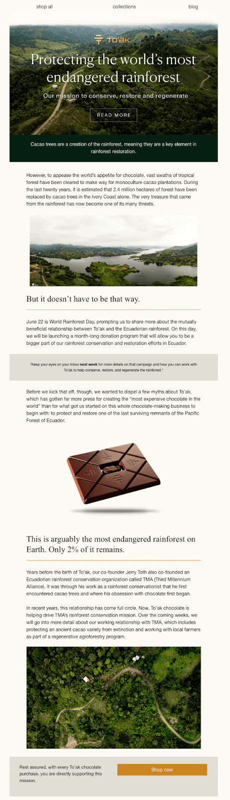 Shopify post-purchase email example: to'ak chocolate