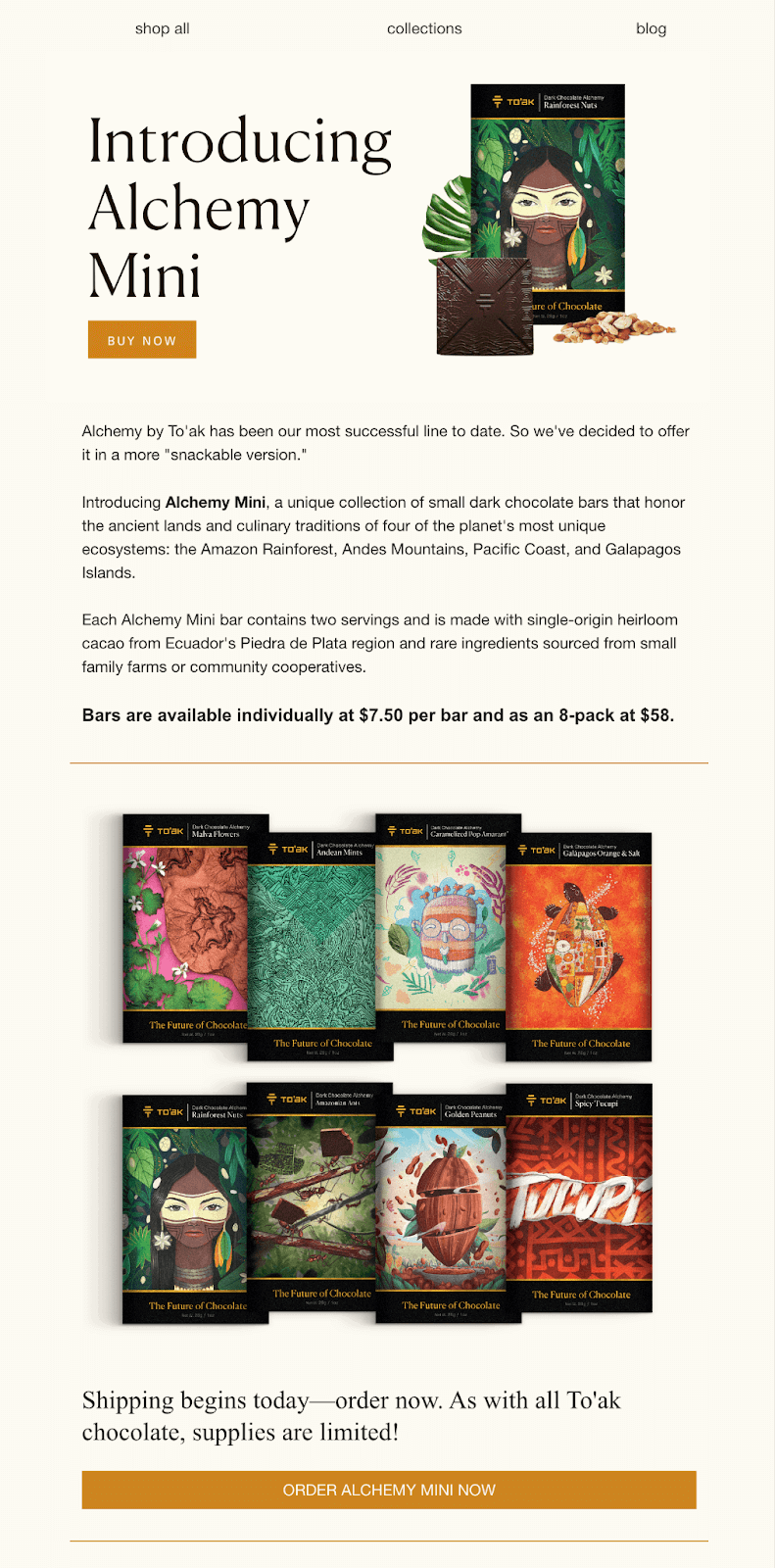 Shopify post-purchase email example: alchemy mini