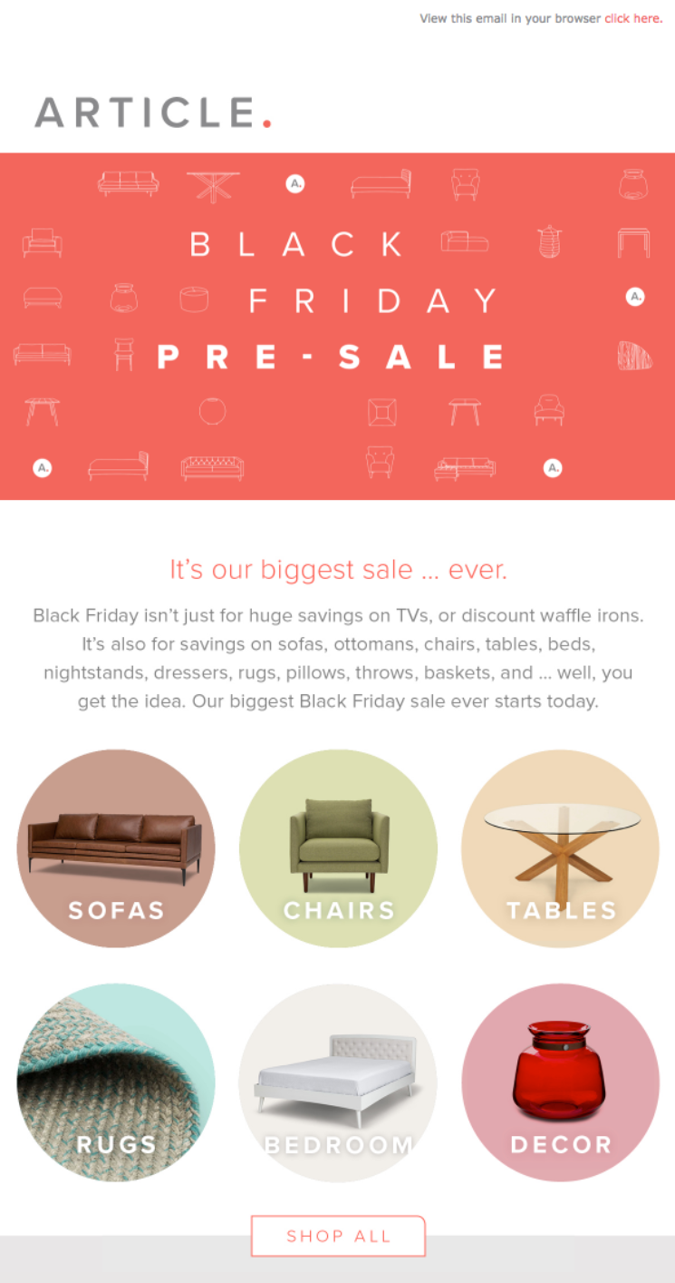 article pre-sale email