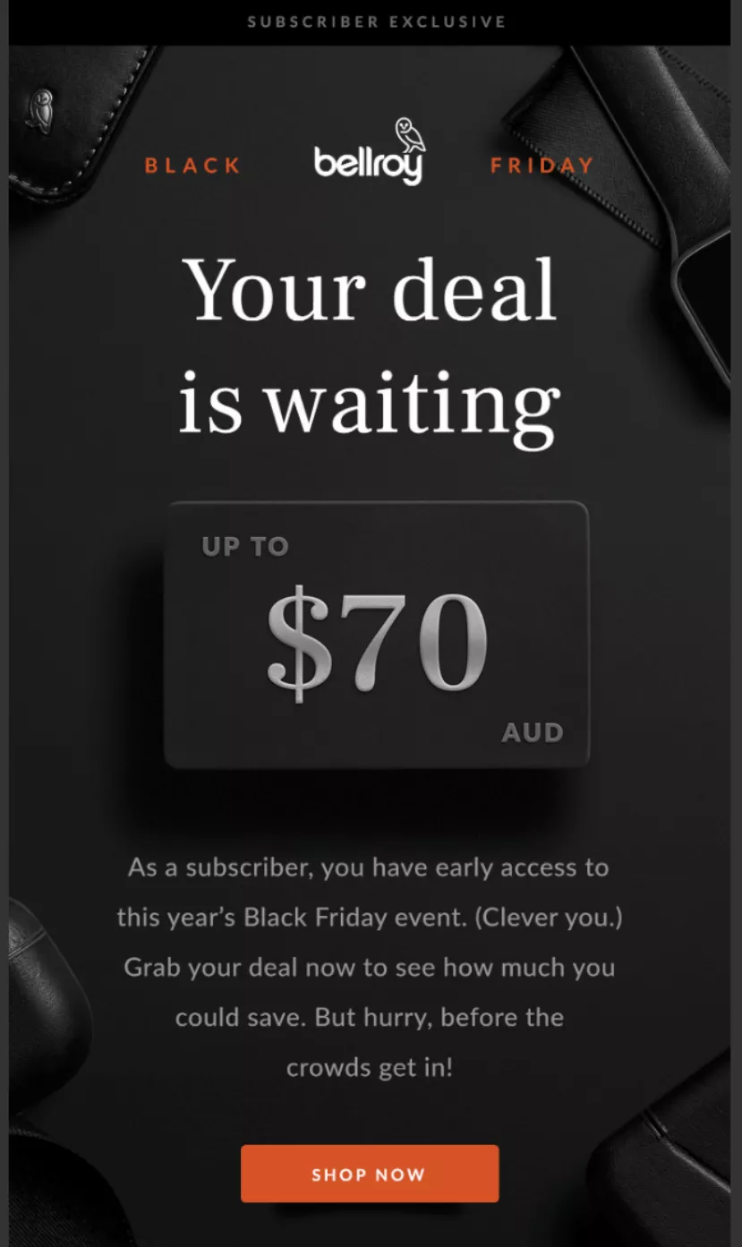 bellroy pre-sale email
