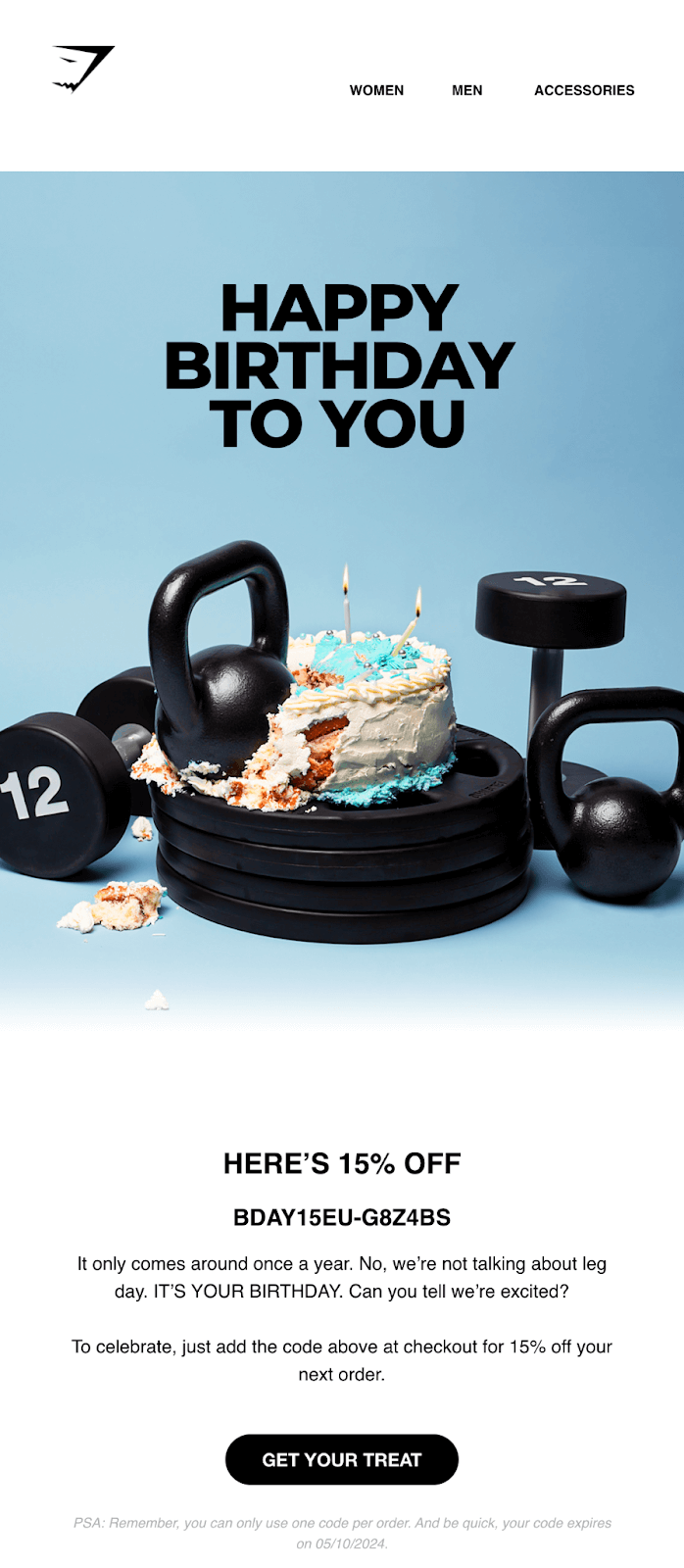 Shopify post-purchase email example: birthday email