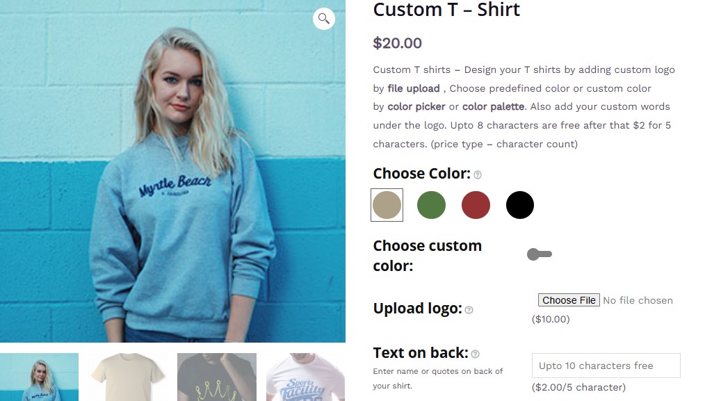 extra product options