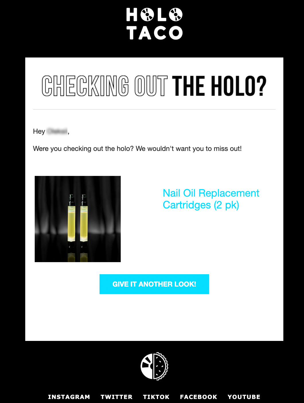 Shopify post-purchase email example: holo taco