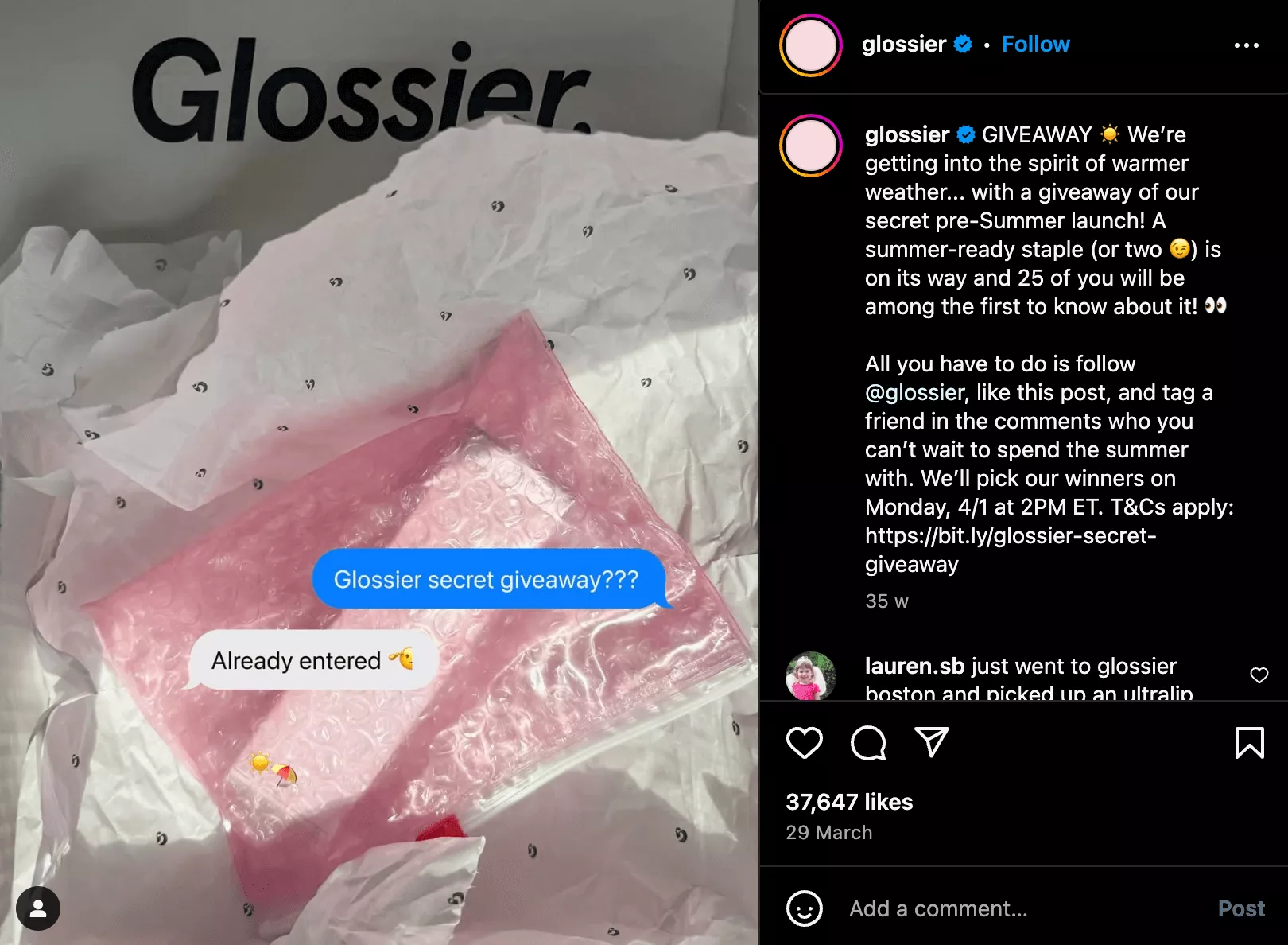 glossier giveaway