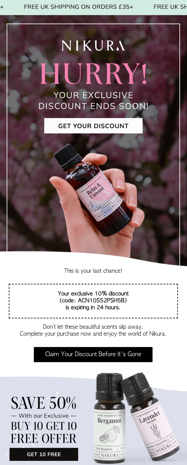 Shopify post-purchase email example: nikura
