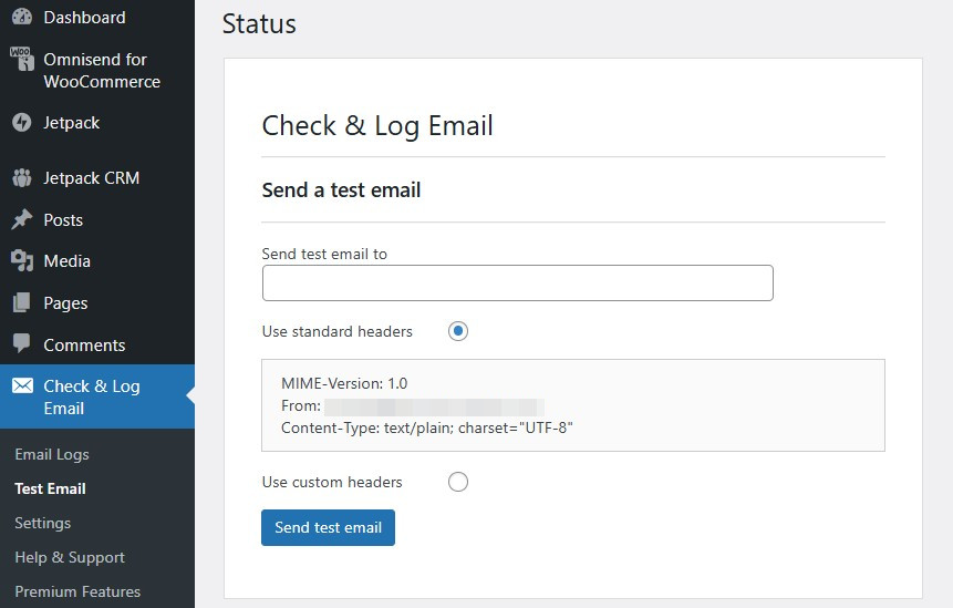 check & log email testing