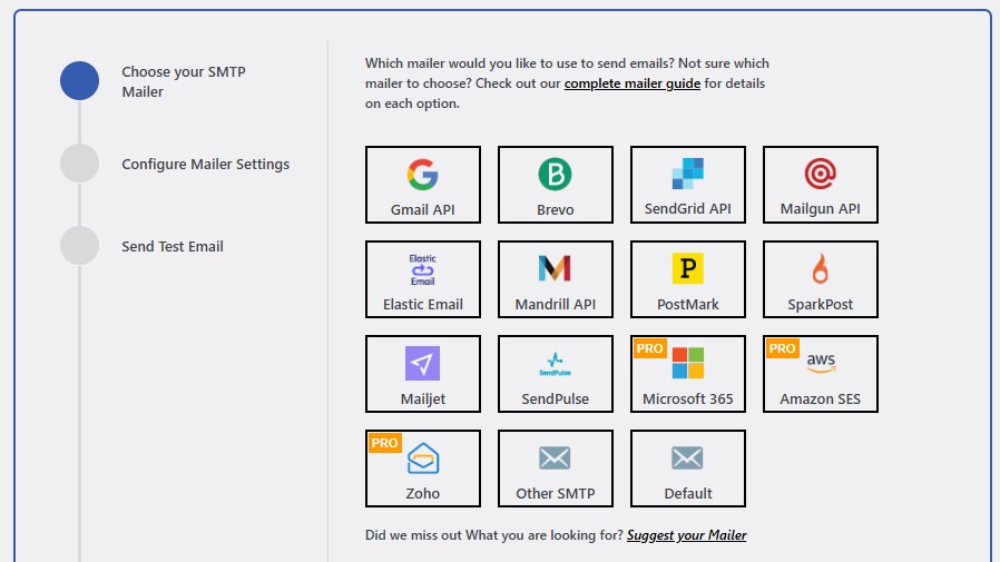 Choose SMTP mailer