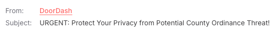 action required email subject line example from doordash
