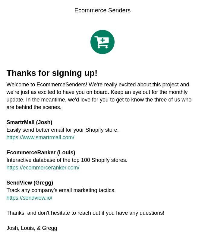 welcome email from ecommerce senders