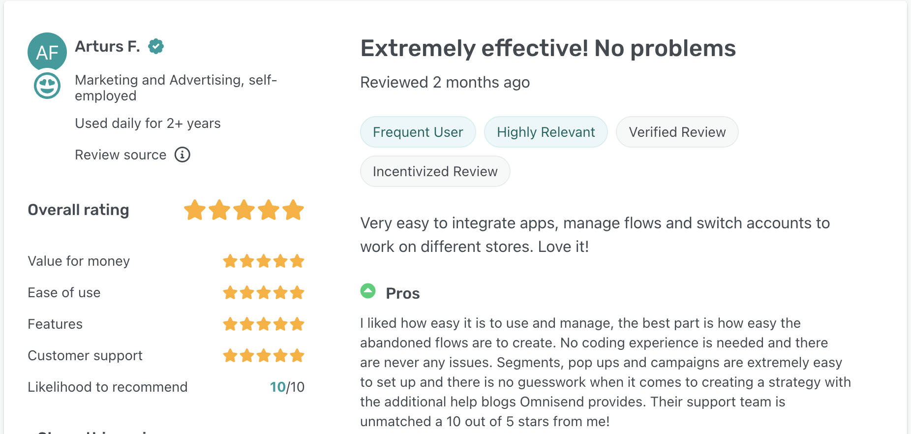 Omnisend vs Mailchimp: Omnisend GetApp user review