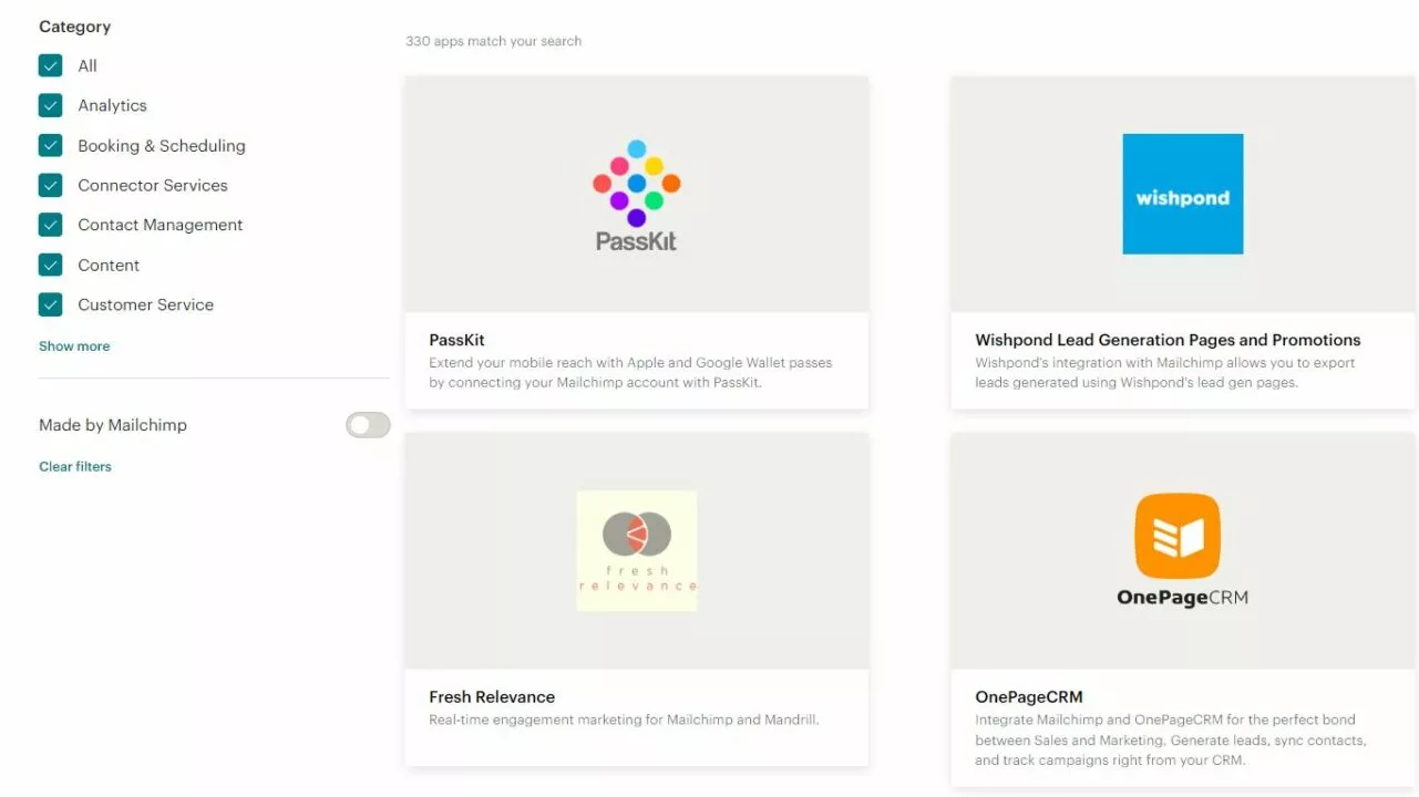 A selection of Mailchimp integrations