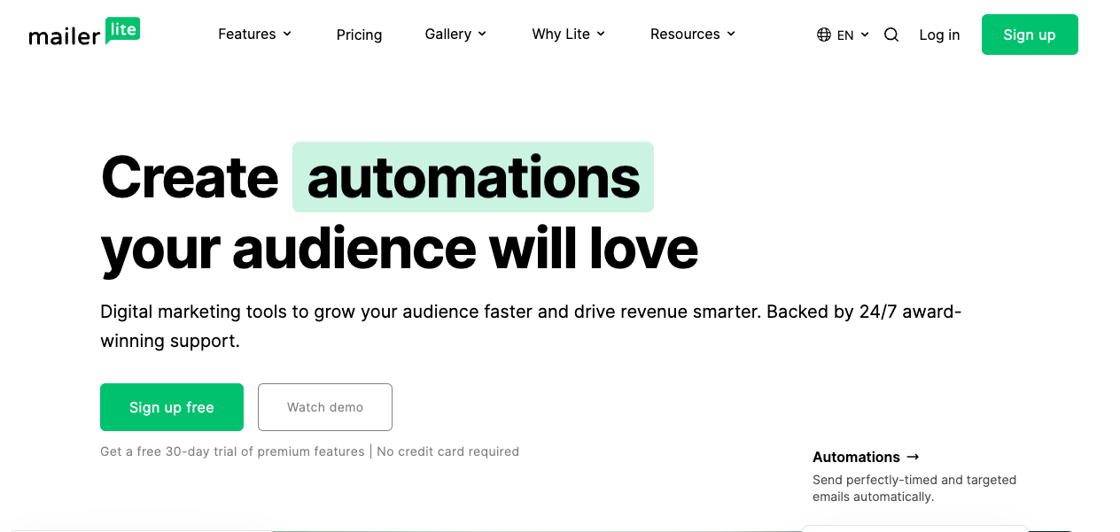 mailerlite homepage