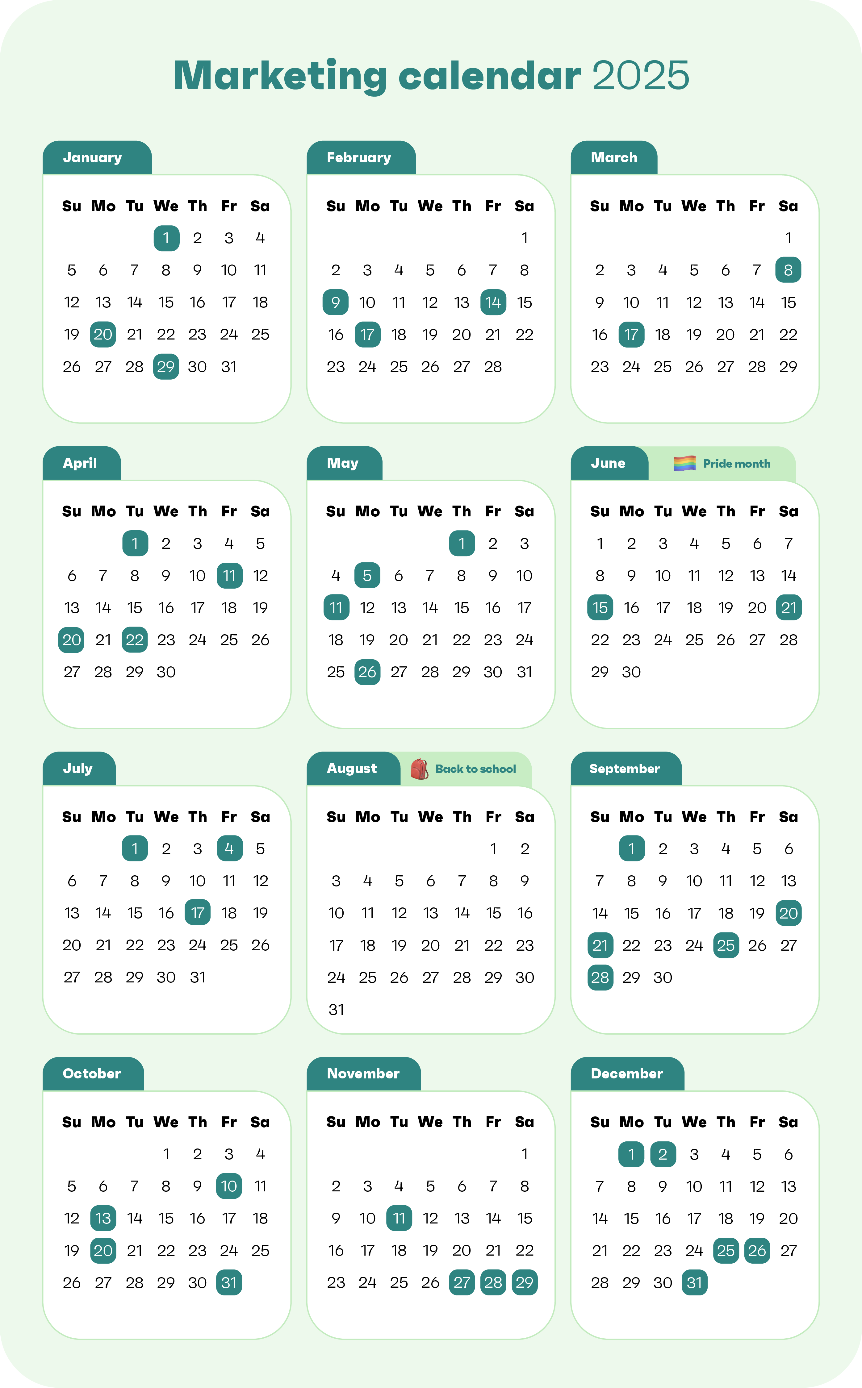 2025 Marketing calendar