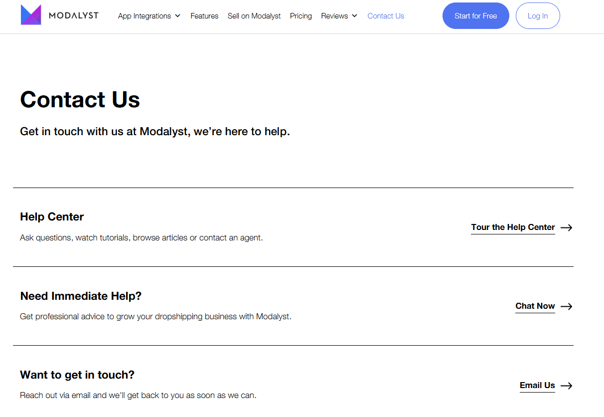 Modalyst contact page
