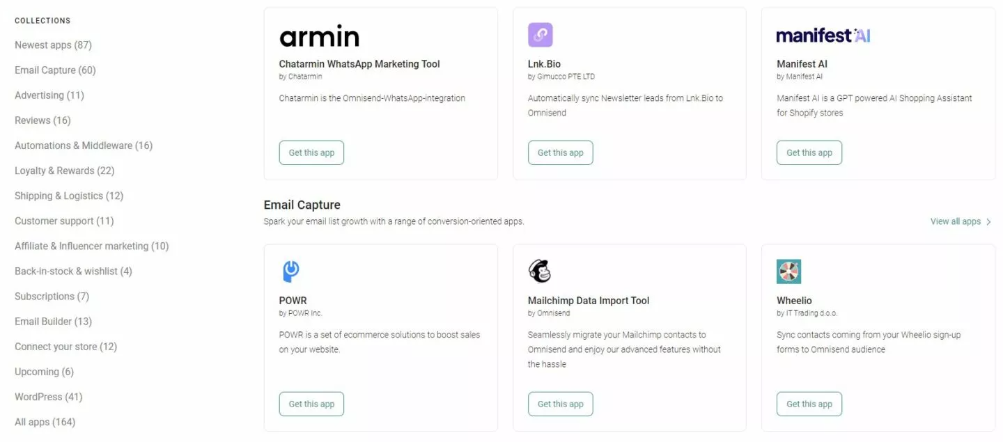 A selection of Omnisend integrations