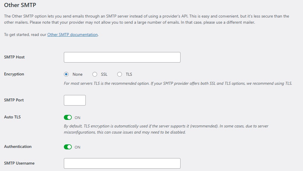 other SMTP settings