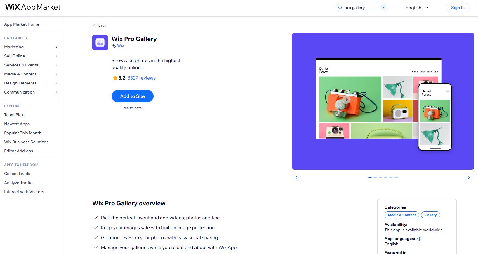 wix pro gallery
