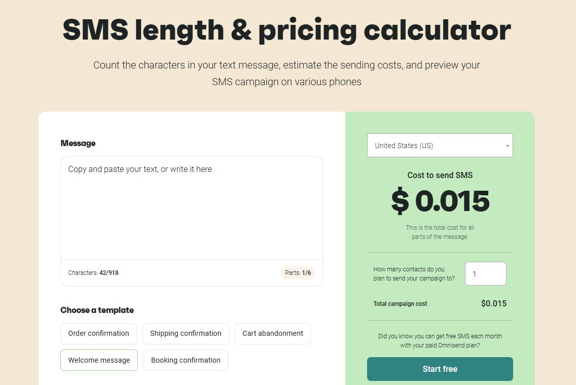 SMS length and pricing calculator