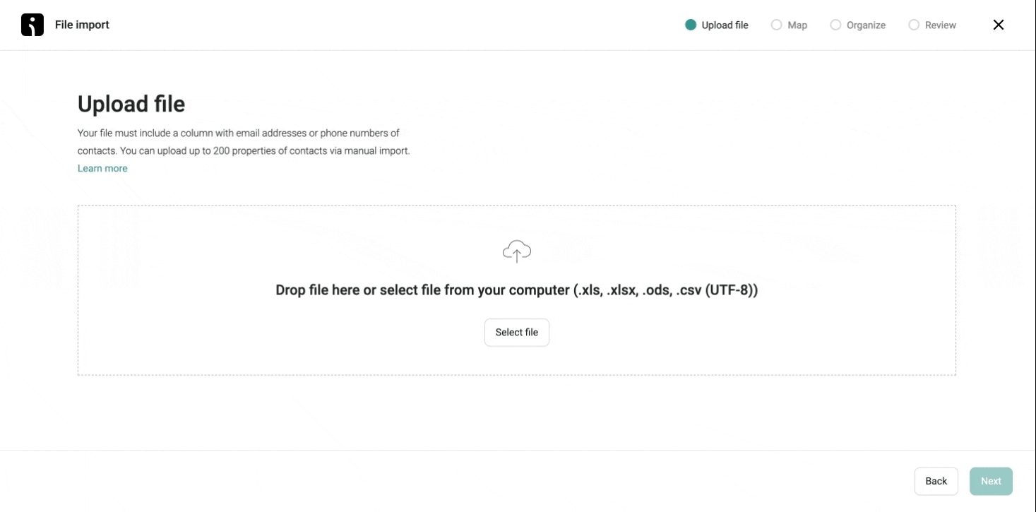 Email suppression list: uploading a contact file