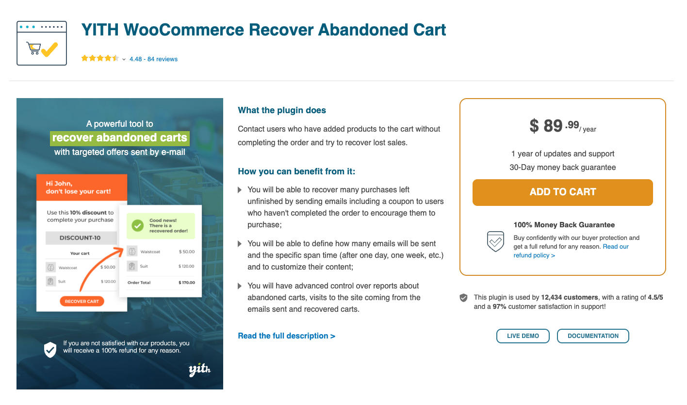 woocommerce abandoned cart plugin: yith