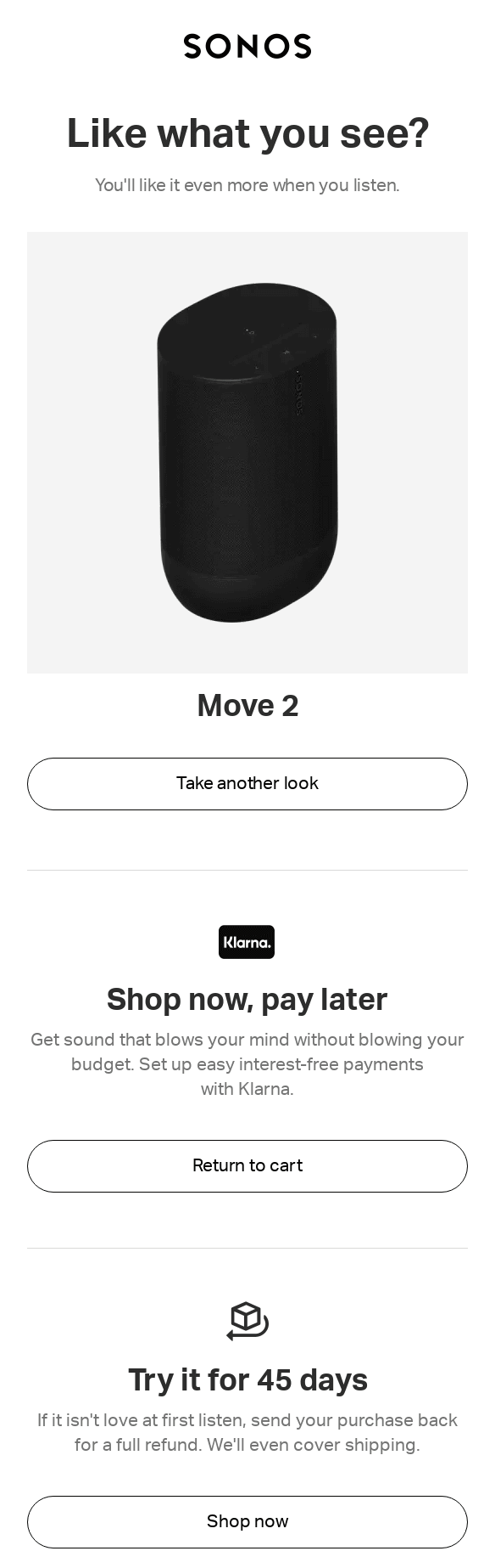 Marketing funnel example: intent stage example from sonos