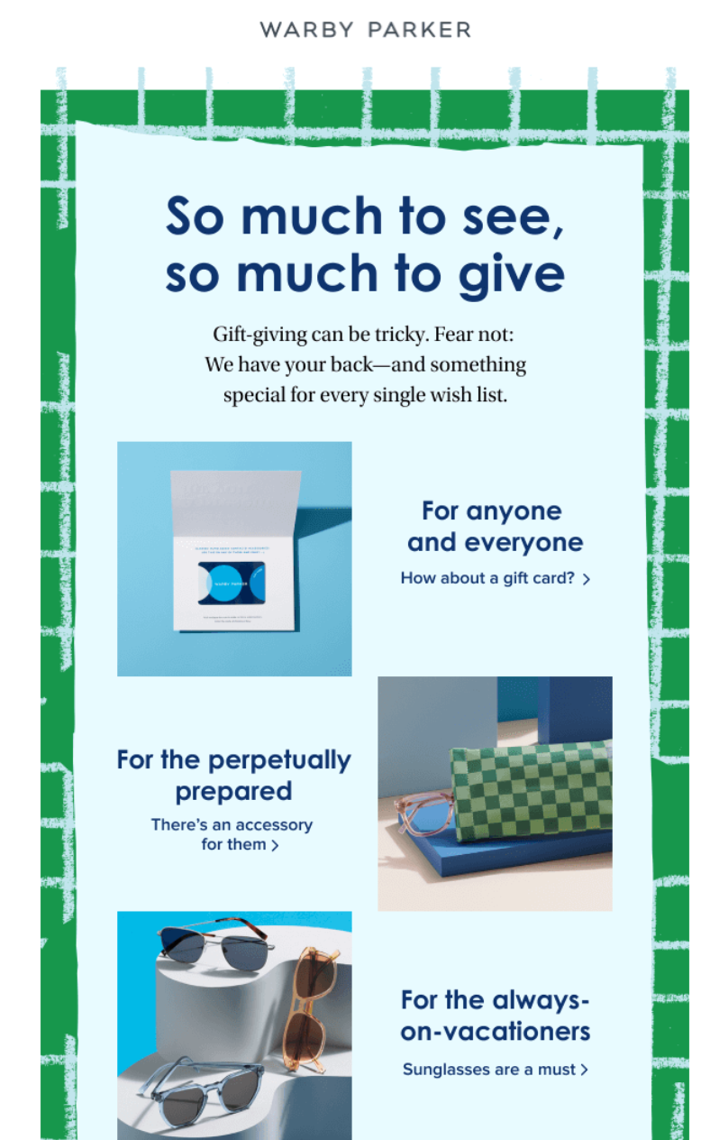 holiday newsletter ideas example: warby parker