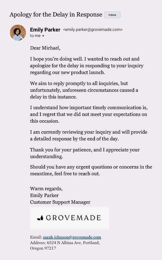 email correspondence example: apology email