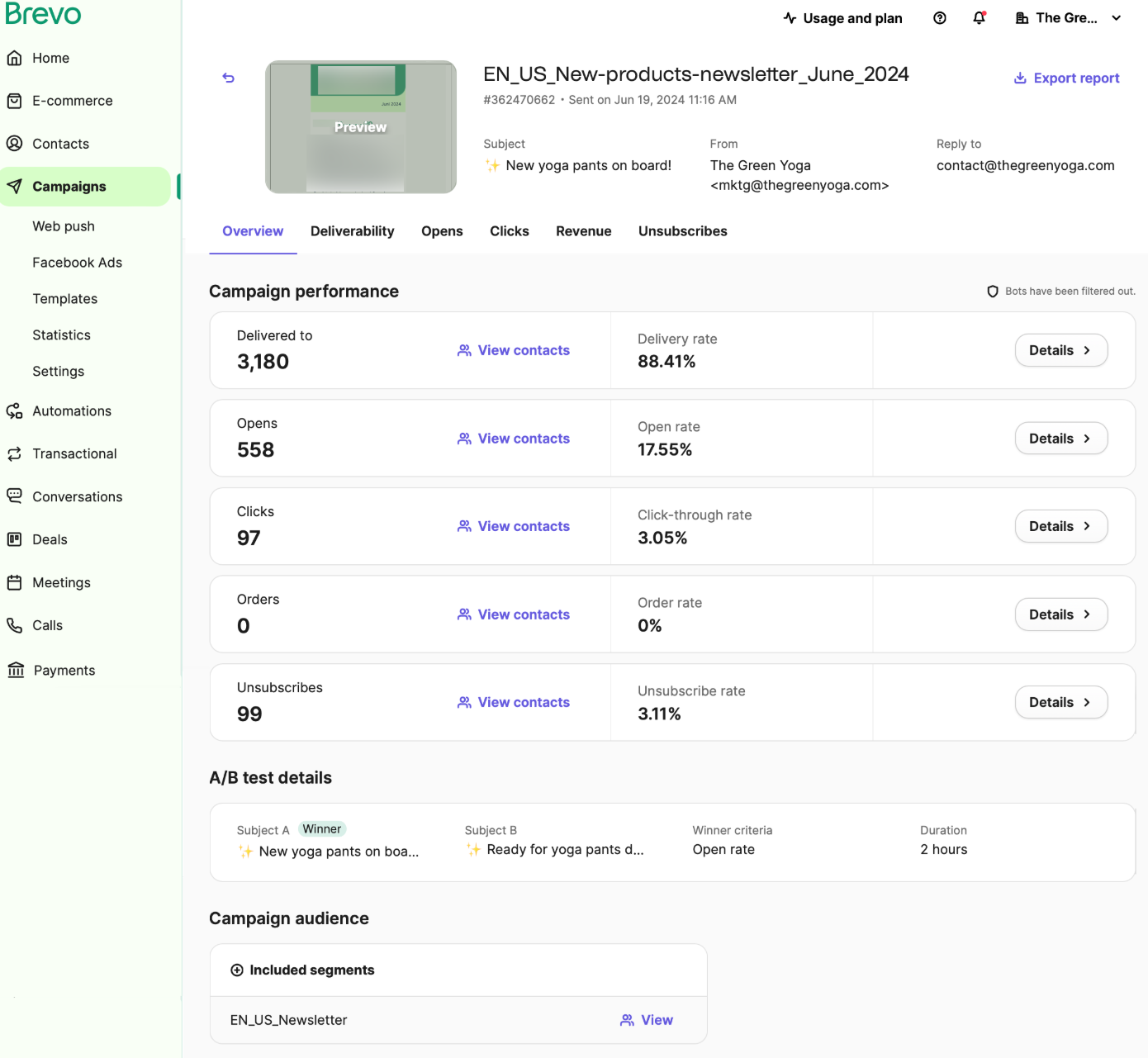 Brevo vs Mailchimp: Brevo analytics