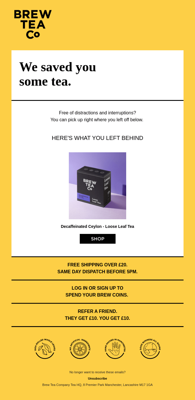 Email marketing campaign example: Brew Tea Co