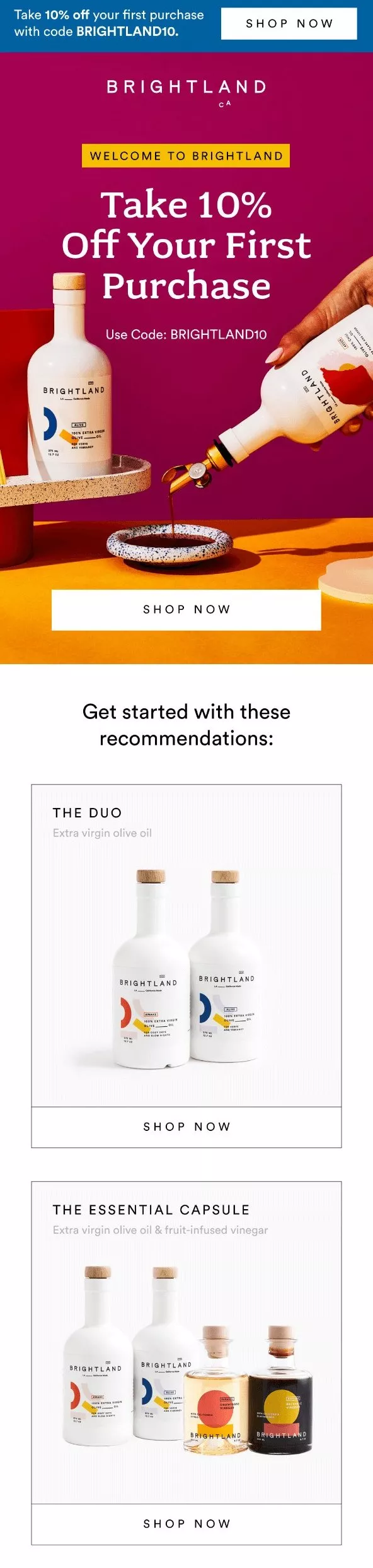 best welcome emails: brightland